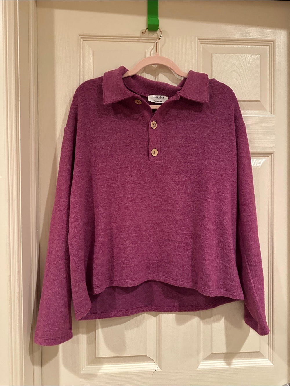 Zenana Outfitters Plum Button-Front Polo Sweater Top